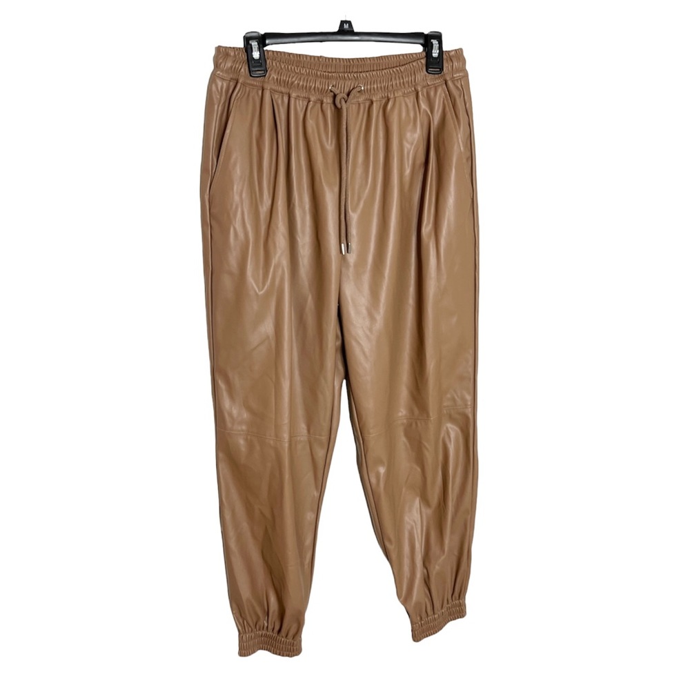 Women’s casual drawstring faux leather jogger pant with pockets new with tag